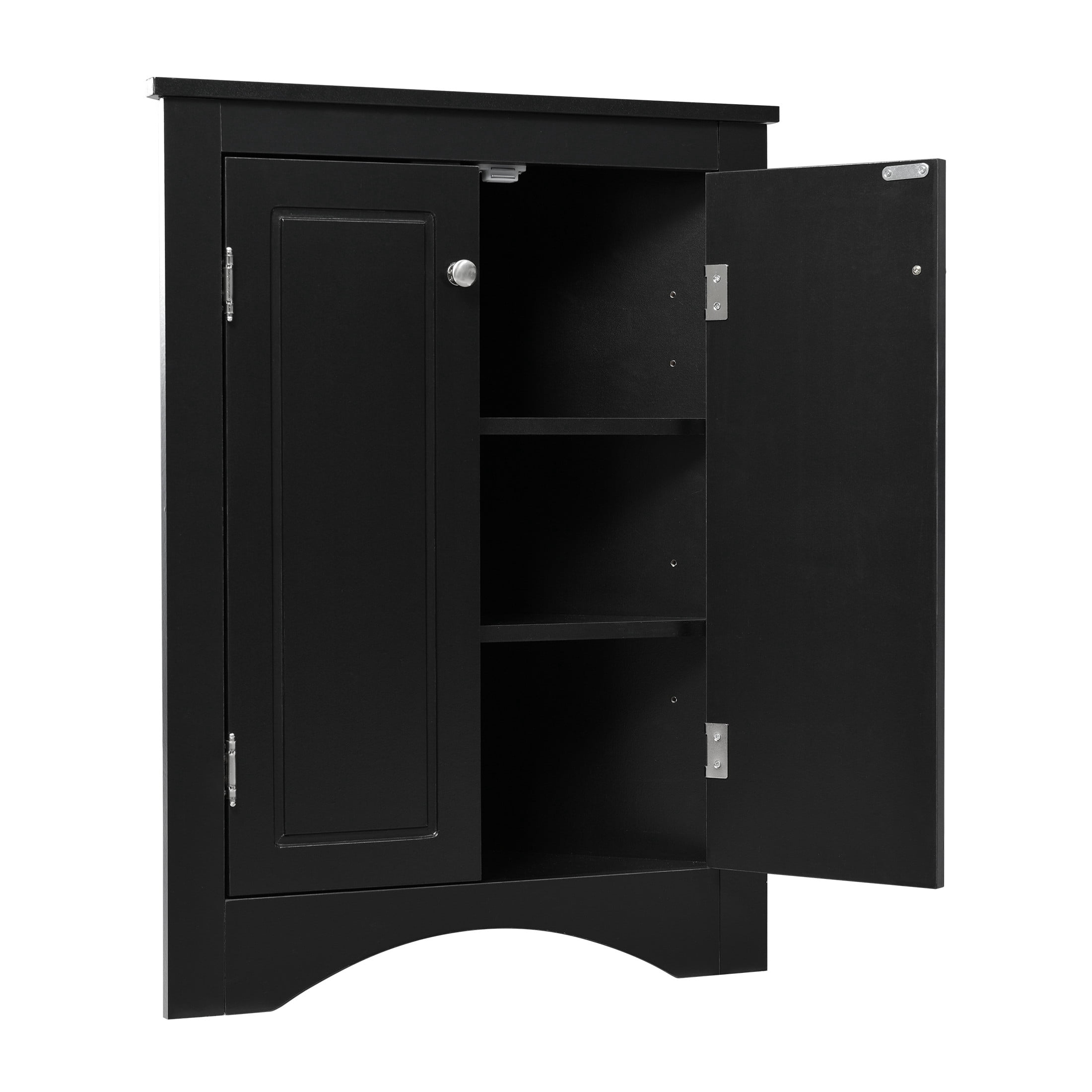 GDF Studio 17.2" Triangle Bathroom Storage Cabinet, Freestanding Corner Floor Cabinet, Adjustable Shelf, Black