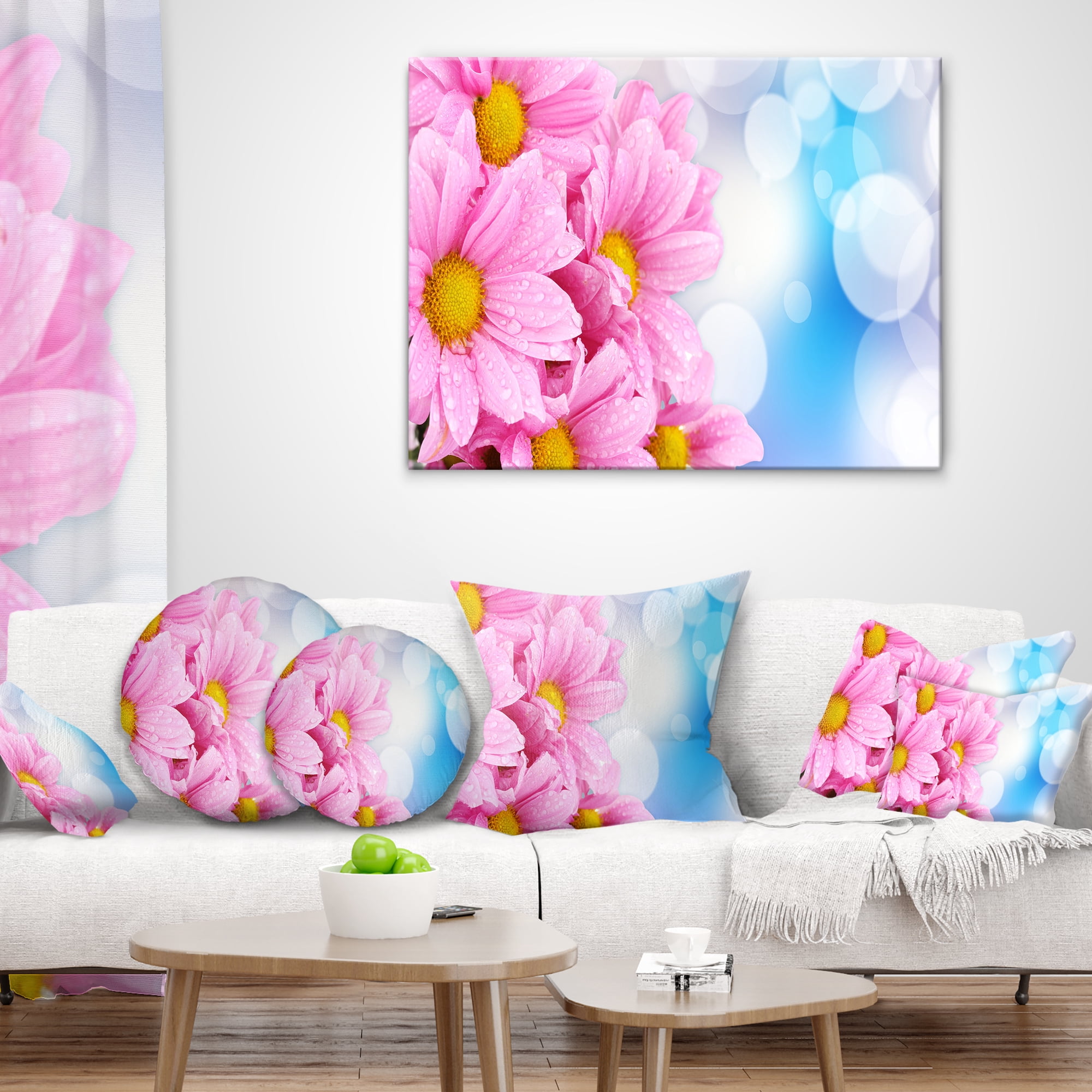 Designart Beautiful Pink Flower Bouquet - Floral Throw Pillow - 18x18
