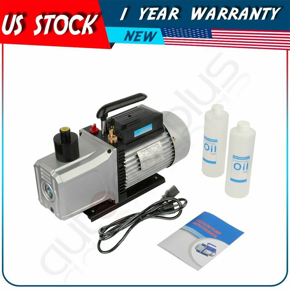 Black 12 CFM 1 HP Rotary Vane Deep Vacuum Pump 110V HVAC AC Refrigerant Charge