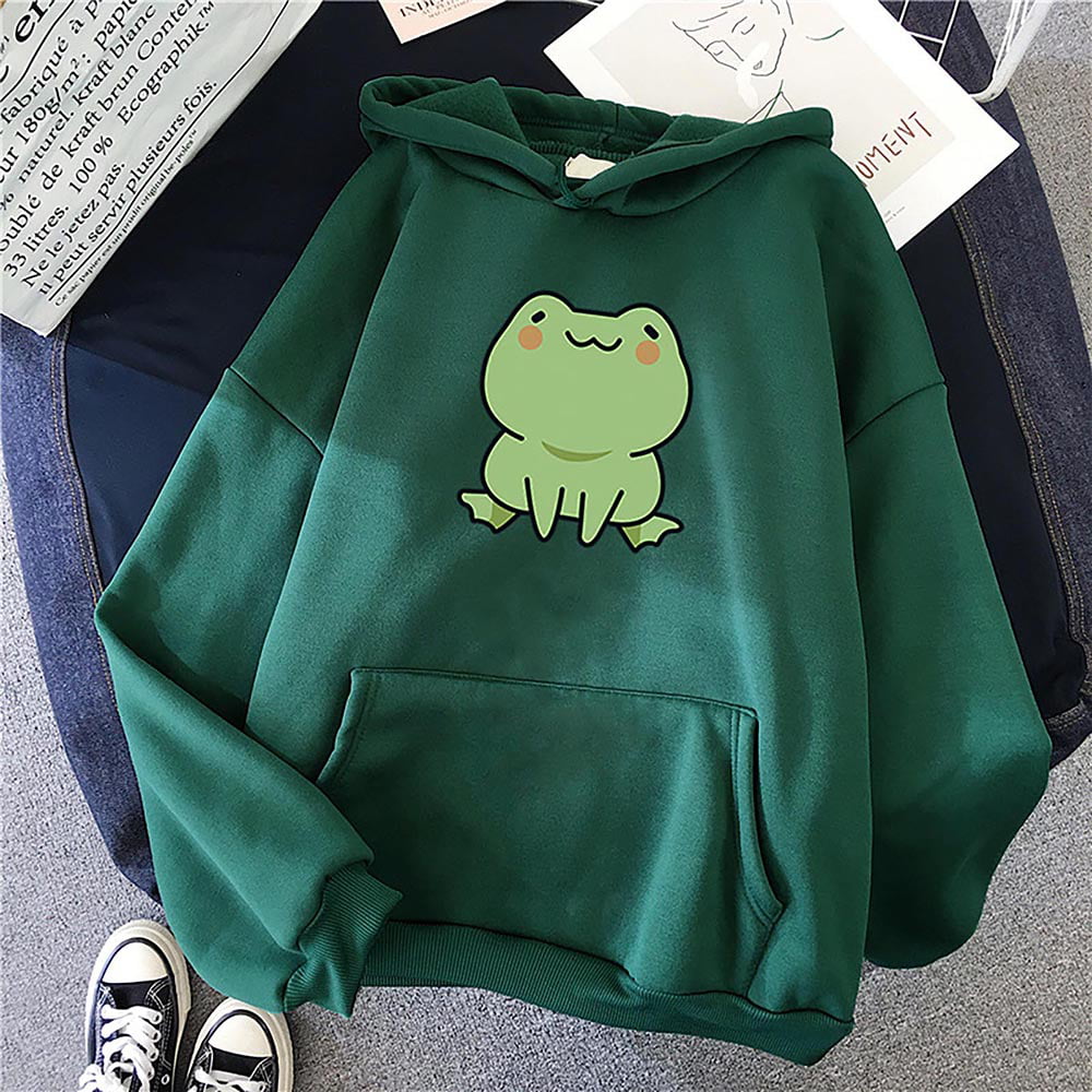 Handyulong Women Sweatshirts Teen Girls Casual Long Sleeve Cartoon Skateboard Frog Hoodie Pullover Jumper Hooded Tops 