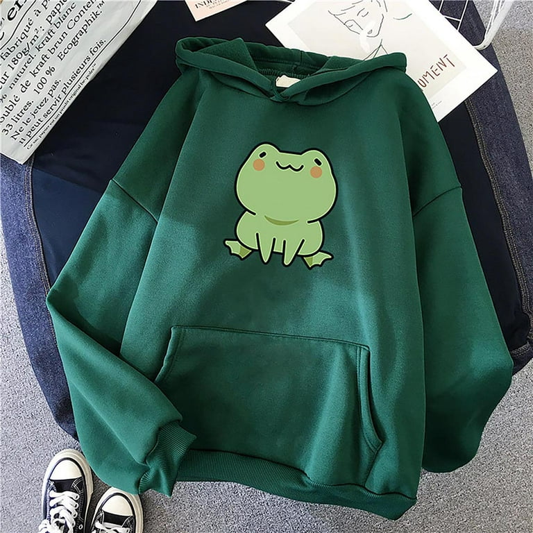 muxika Women's Cute Sweatshirts Kawaii Frog Cartoon Hoodies Loose