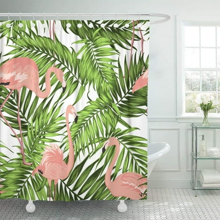 Bpbop Bright Khaki Green Jungle Palm Tree Leaves Pink Exotic