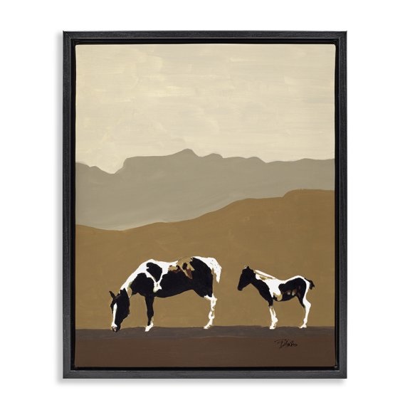 Stupell Industries Rustic Lodge Modern Mountains Horses Black Floating Frame Canvas Art, 17 x 21, by Patricia Pinto