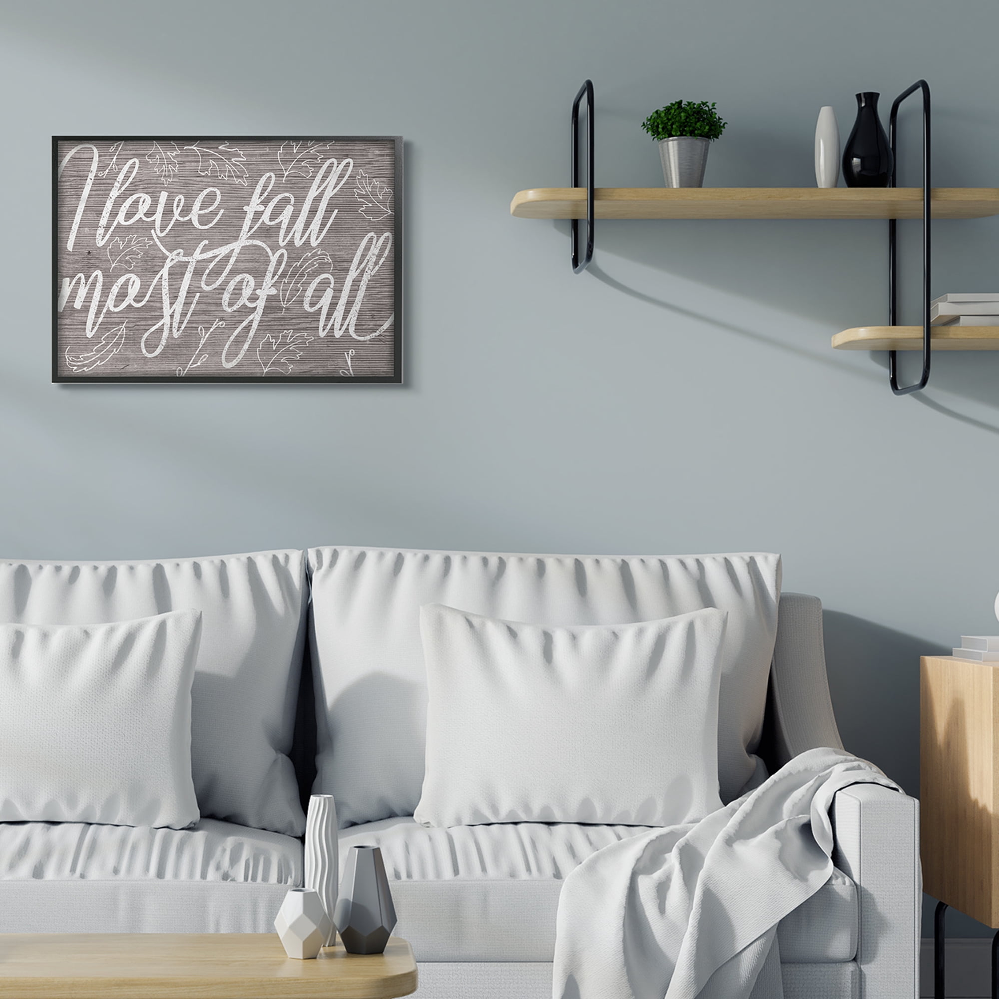 Stupell Industries Rustic I Love Fall Phrase Charming Wood Pattern Landscape Painting Black Framed Art Print Wall Art, 24 x 30