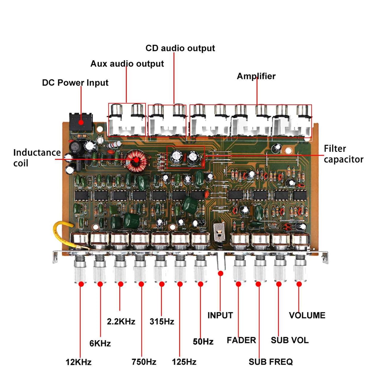 7-Band Subwoofer Amplifier Board DC 11-15V Car Power Audio Stereo Amplifier Board Bass AMP AUX ,Scalable Fun