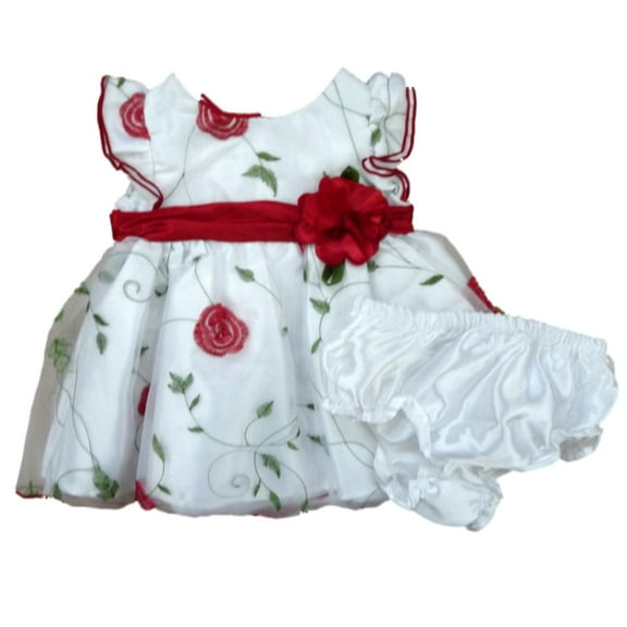 Sweet Heart Rose Infant Girls White Satin Party Holiday Dress with Rosette 12m