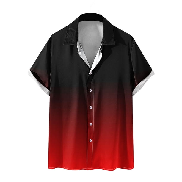 Mens Manga Corta Botón Abajo Camisas Botones Casuales Imprimir Blusa Turndown, 95% Poliéster 5% Camisa de Spandex para la Fiesta, Negocios Y Diario