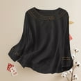 thumbnail image 2 of Comfy Cotton Linen Top For Women Relaxed Fit Embroidered Detail Round Neck Casual Long Sleeve Blouse, 2 of 9