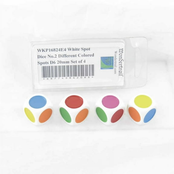 White Spot Dice No.2 with Different Colored Spots D6 20mm (25/32in) Set of 4 Wondertrail