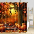thumbnail image 3 of Autumn Shower Curtain for Bathroom, Brown Fall Tree Thanksgiving Harvest Pumpkin Bathroom Curtain for Halloween Decor, Orange Maple Leaves Tree Nature Autumn Fabric Curtain Sets with Hooks, 72X72in, 3 of 5