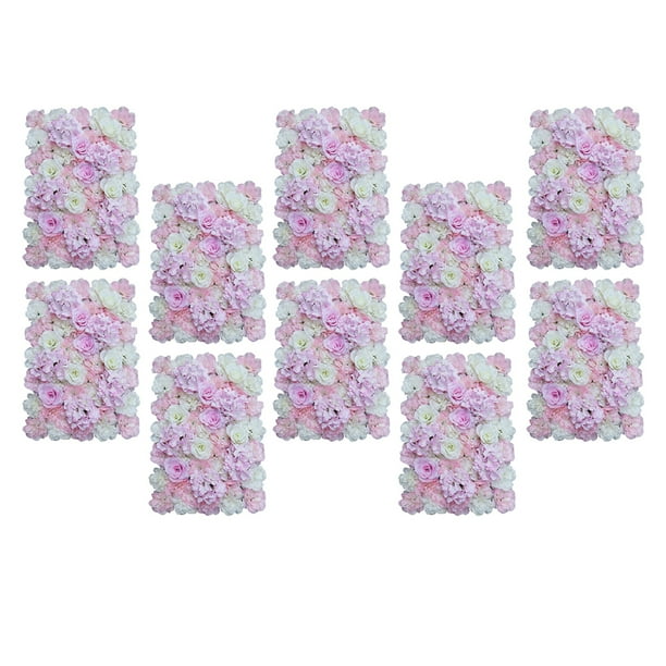 10 Piezas Paneles De Pared De Flores Artificiales Decoración Del Lugar De La Boda Rosa Blanco Sunnimix Pared de flores de seda artificial