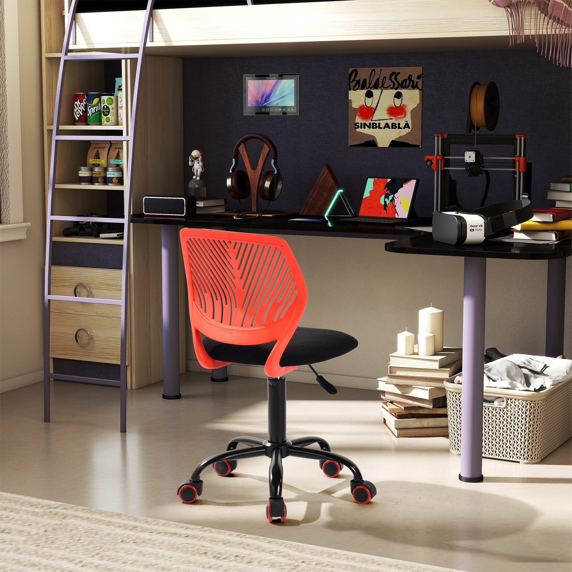 Homy Casa School Student Desk Chair Set of 2, Ergonomic Classroom Task Chairs, Red & Black