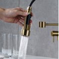 thumbnail image 2 of Brass Kitchen Faucet with Pre-Rinse Sprayer: WOWOW Brushed Gold Spring Kitchen Sink Faucet 1 or 3 Hole, Single Handle Pull Out Kitchen Faucet with Deck Plate, 2 of 9