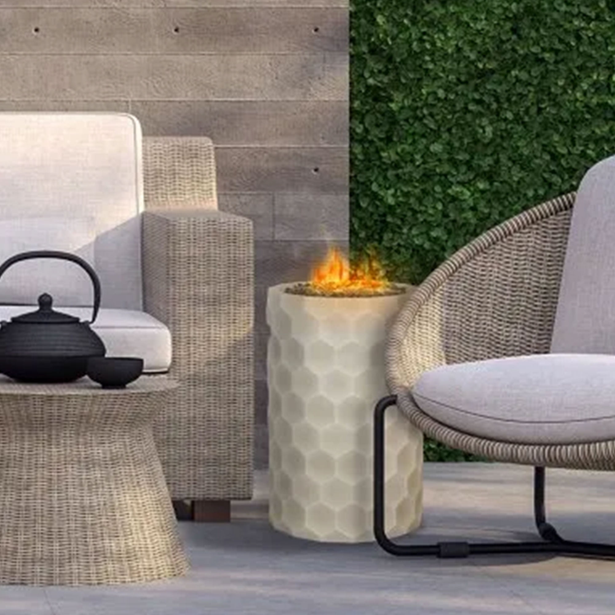 Four Seasons Courtyard Outdoor Gas Fire Pit with Honeycomb Stone Pattern