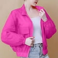 thumbnail image 5 of Htigea Women's Sun Protection Jacket Full Zip Up Stand Neck Cropped Jacket Lightweight Summer Athletic Coat for Running Hiking Biking Hot Pink,2XL, 5 of 5