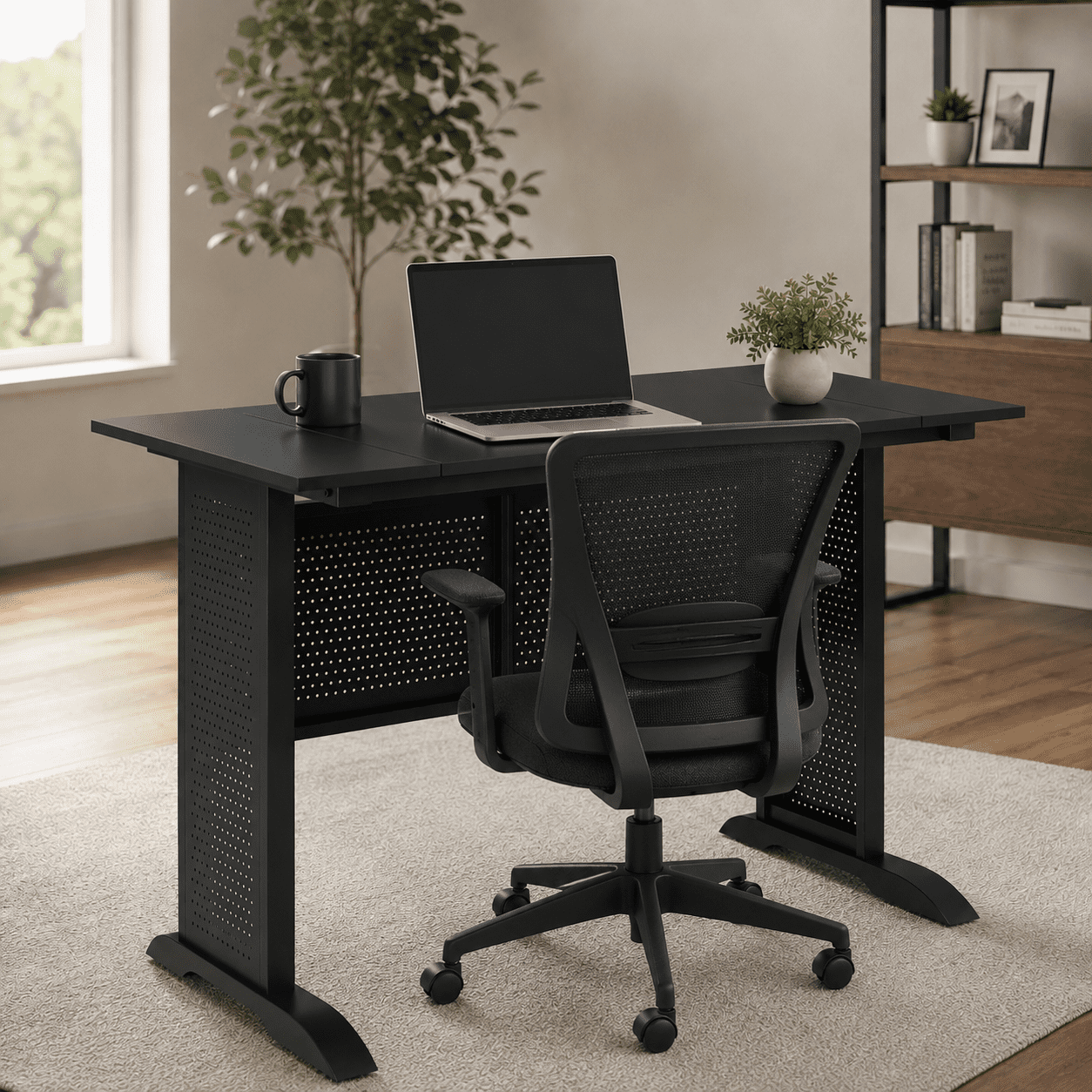 Computer Desk, 47 Inch Office Desk, Gaming Desk Writing Desk Work Desk for Home Office, Study, Modern Simple Desk, Metal Frame Black