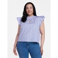 thumbnail image 2 of Time and Tru Women's Cotton Split Neck Top with Flutter Sleeves, Sizes XS-XXXL, 2 of 6