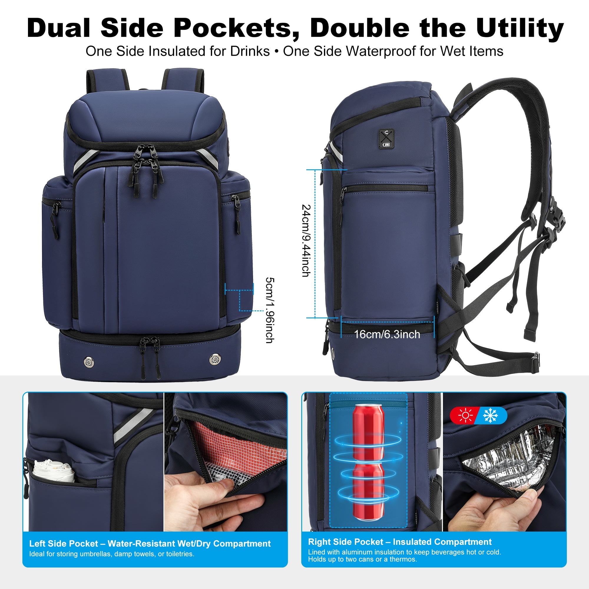 Men's Travel Backpack, Large Capacity Hiking Trekking Backpack, Business 17 Inch Laptop Backpack, Blue