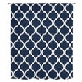 thumbnail image 2 of Navy Blue Morocco Pattern Sheer Curtains 45 Inches Long, White Moroccan Geometric Art Light Filering Curtains, Breathable Simi Curtain Privacy Drapes for Kitchen Bathroom Small Window Treatment, 2 of 9