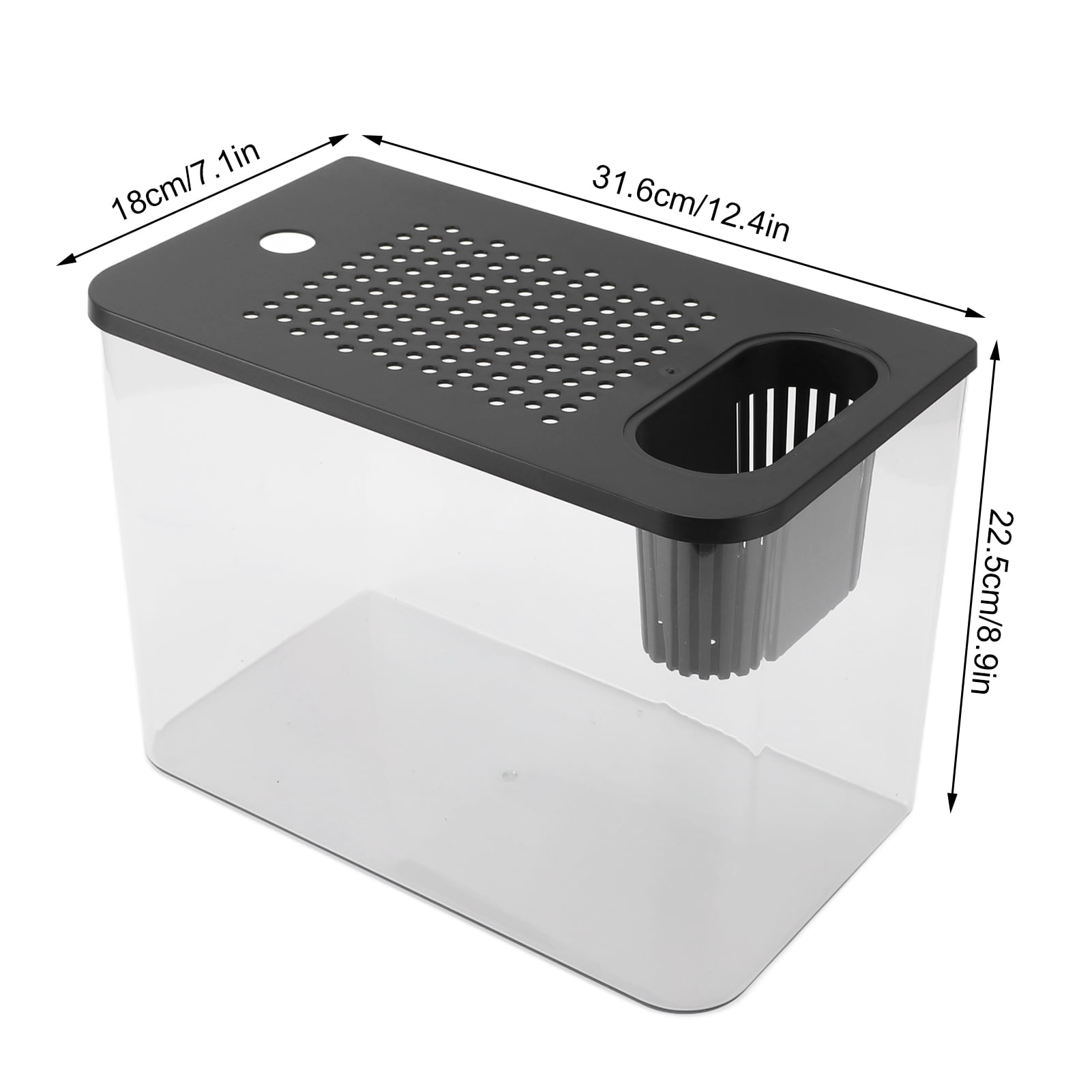 YAHHU Small Plastic Clear Micro Landscape Desktop Aquarium Fish Tank for Goldfish Betta Turtle, Black, 12.4x7.1x8.9 inches / 31.6x18x22.5 cm