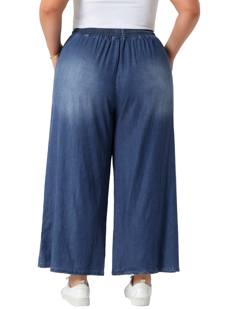 Agnes Orinda Women's Plus Size Jeans Drawstring Elastic Waist