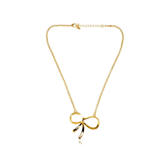 Womens Sparkly Gold Ribbon Bow Hoop Pendant Necklace