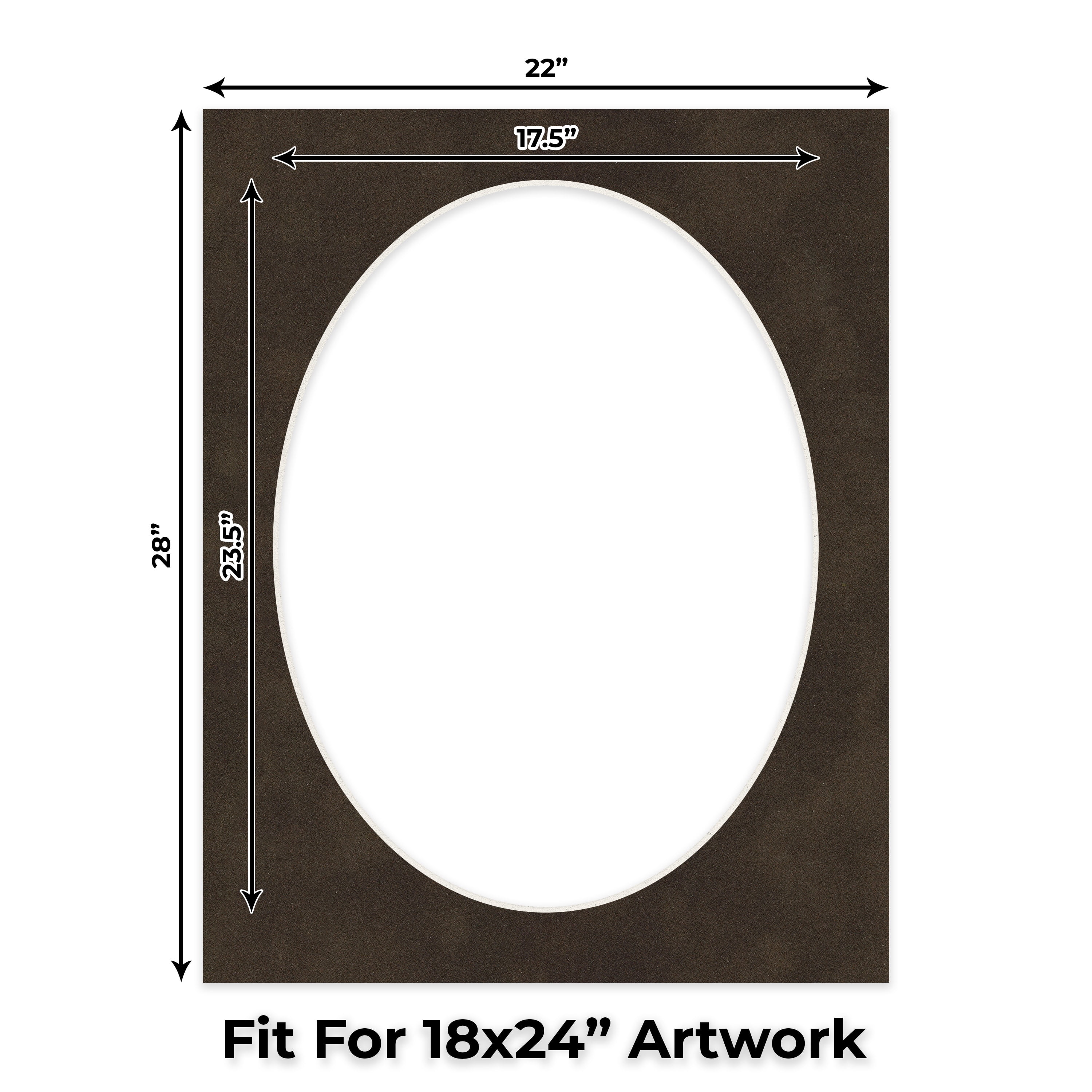 Brown Suede Picture Frame Mat for 22x28 Frames - Oval Opening for 18x24 Photos - 50 Mats