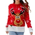 thumbnail image 2 of TIMIFIS Chandails de Noël Laids pour Femmes Chandail à Col Rond Renne Xmas Motifs de Flocons de Neige Chandail Tricoté Manches Longues Orignaux Imprimé Floral Coupe Ample Chandail en Tricot Manteau d'Hiver Automne, 2 of 5