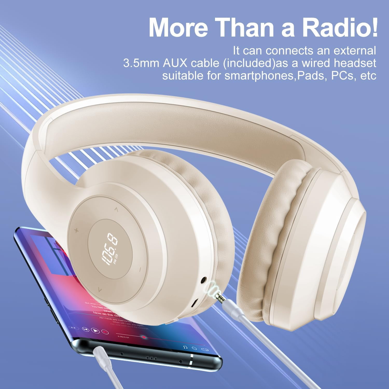 Rechargeable Portable FM Radio Headphones - High Sensitivity Reception, LED Display, Soft Ear Cushions, for Meetings, Work, Hiking, and Jogging