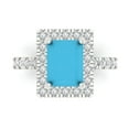 thumbnail image 2 of 3.84ct emerald cut turquoise 14k white gold halo Bridal Wedding Engagement Promise Anniversary Ring for Women size 4.25, 2 of 7