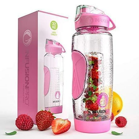 Infusion Pro 32 oz. Fruit Water Bottle Infuser with Insulated Sleeve & Infusion eBook :: Bottom Loading, Large Cage for More Flavor & Pulp Strainer :: Delicious, Healthy Way to Up Your Water Intake (Best Infused Water Flavors)