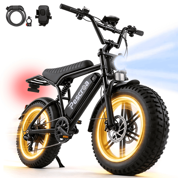 Pescroa Electric Bike for Adults, 1500W Peak Motor E Bike with 48V 15Ah Removable Battery, E-Bike with 7 Speeds, Ebikes with 28MPH Max Speed, Adult Electric Bicycles with 70-100 Miles Max Range