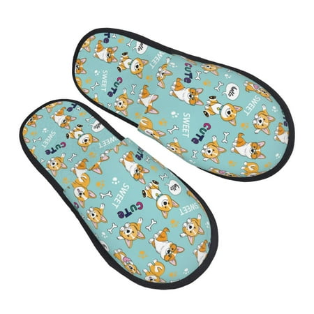 

JUNZAN Cute Dogs Corgi Slippers for Women House Shoes Non Slip Indoor/Outdoor Pineapple And Cactus Designs-Medium