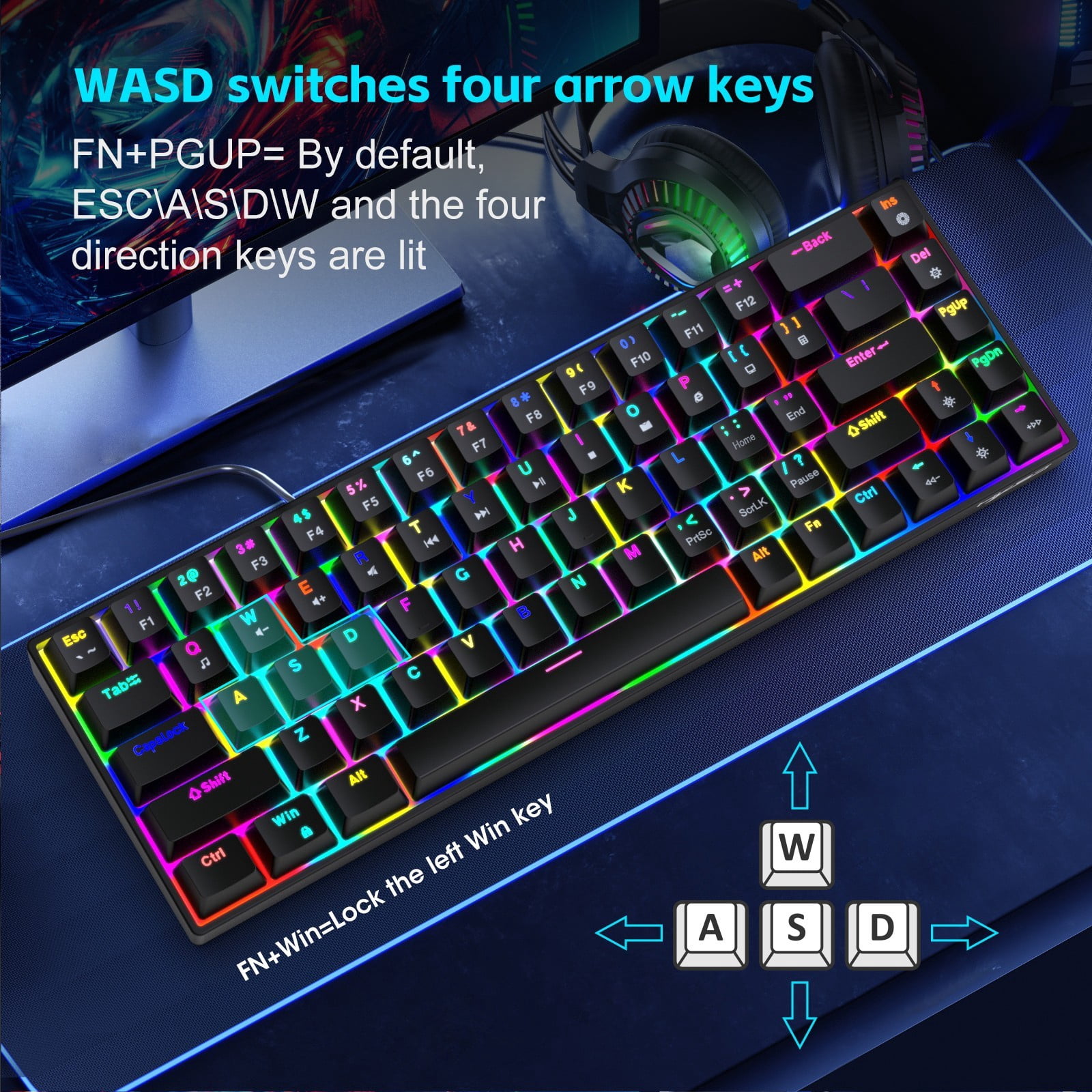 Ergonomic Color Keyboard Hot Swappable Red/Brown Switches 19 Dynamic Light Effects Portable Layout For