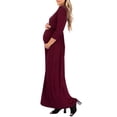 thumbnail image 3 of Mother Bee Maternity V-Neck 3/4 Sleeve Ruched Waist Dress, 3 of 4