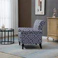 thumbnail image 3 of Modern Accent Chair, Linen Upholstered Lounge Armchair with Rolled Arm and Solid Wood Legs, Single Sofa Chair with Nailhead Trim for Living Room Bedroom Apartment, Navy Blue, 3 of 7