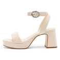 thumbnail image 2 of YDN Womens Open Toe Platform Sandals Chunky Mid High Heels with Rhinestone Studded Strap Dressy Casual Party Daily Shoes Size 10 Ivory, 2 of 4