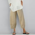 thumbnail image 2 of XFLWAM Women's Cotton Linen Pants Lantern Cropped Tapered Pants Elastic Waist Palazzo Lounge Trousers with Pockets Khaki XXL, 2 of 5