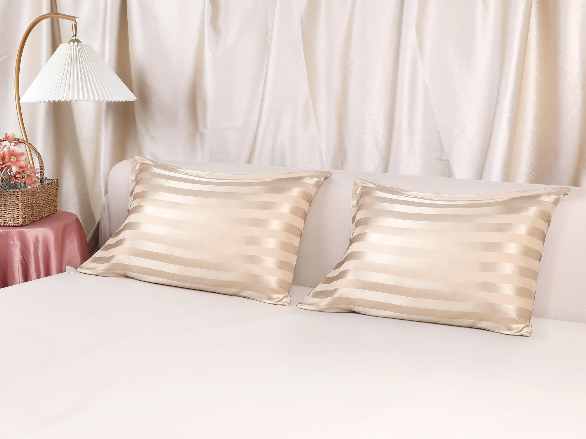 Unique Bargains Satin Pillow Cases Set of 2 Pillow Covers Queen Khaki