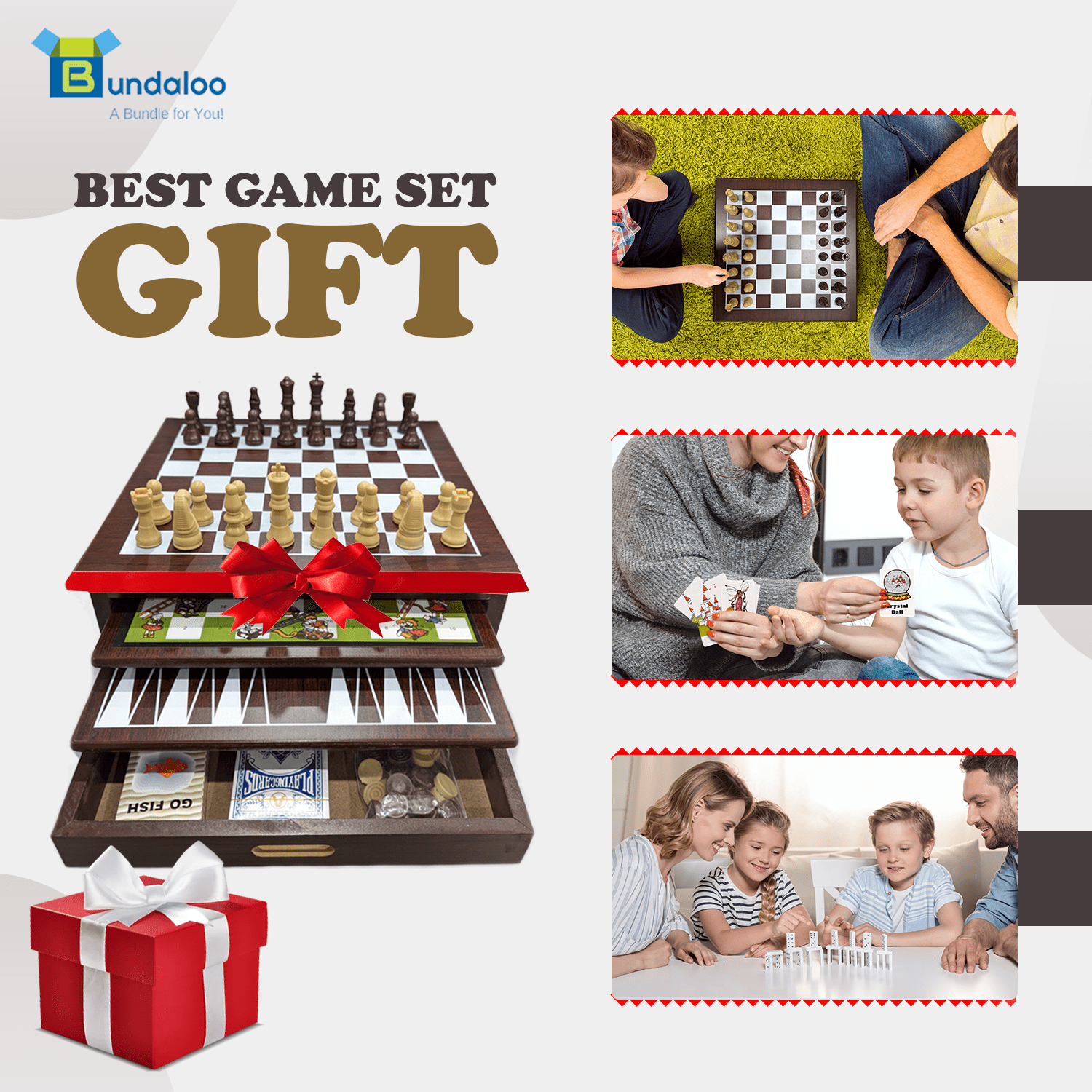Bundaloo 15-in-1 Classic Wooden Board Game Set – Chess, Checkers, Backgammon, and More – Premium Multi-Game Collection with Built-in Storage