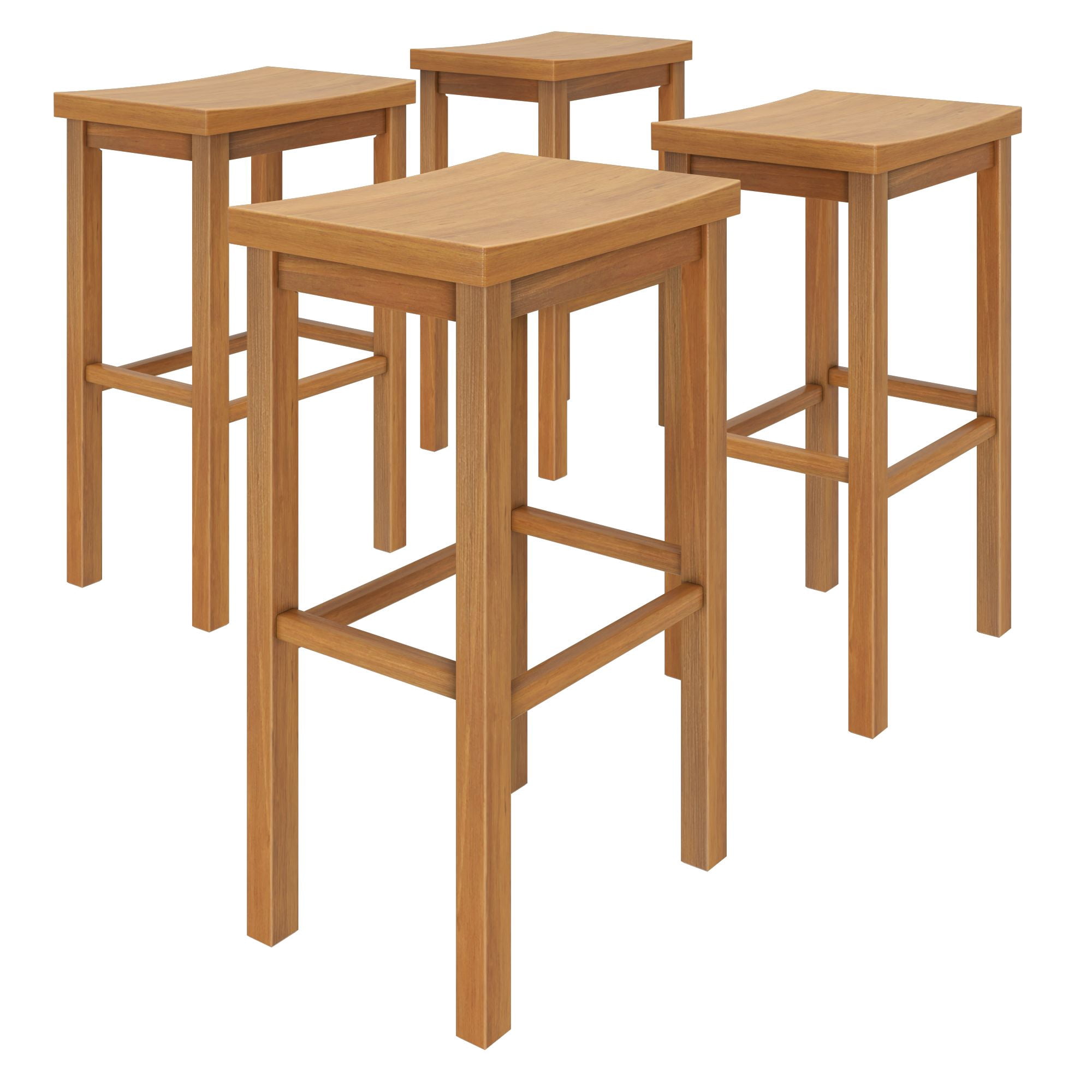 Now Furniture 30" Bar Stool, Set of 4 Wooden Backless Bar Height Kitchen Stool, Pecan