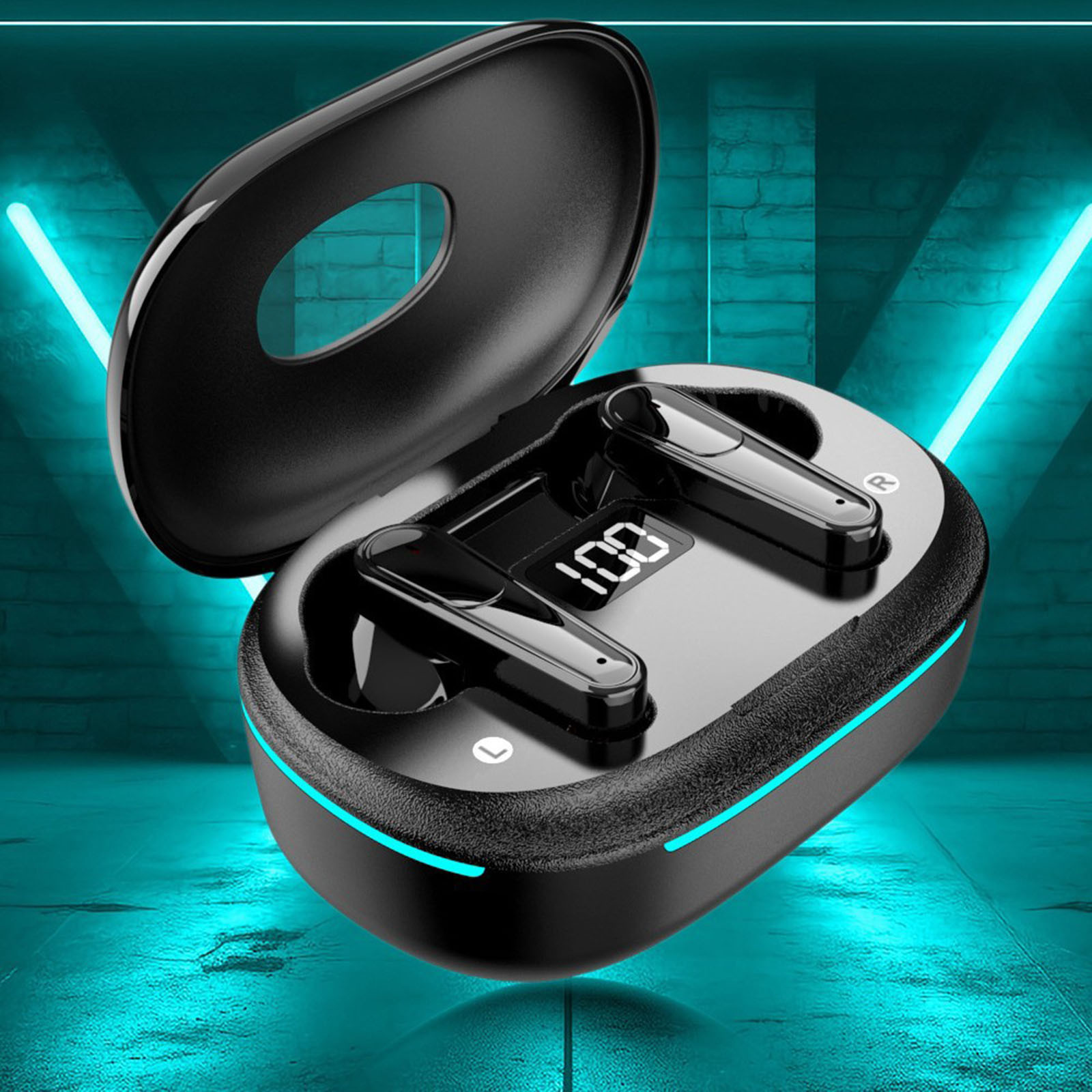 Bluetooth Headphones True Wireless Earbuds 60H Playback LED Power Display Earphones with Wireless Charging Case IPX5 Waterproof in-Ear Earbuds with Mic for TV Smart Phone Laptop Computer Sports,Black