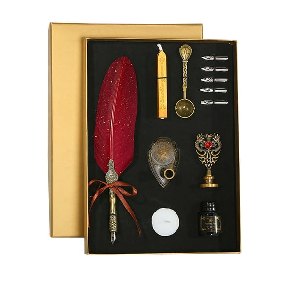 Amdohai Vintage Feather Pen and Ink Set Glittering Quill Pen Fountain Pen Calligraphy Dip Pen Writing