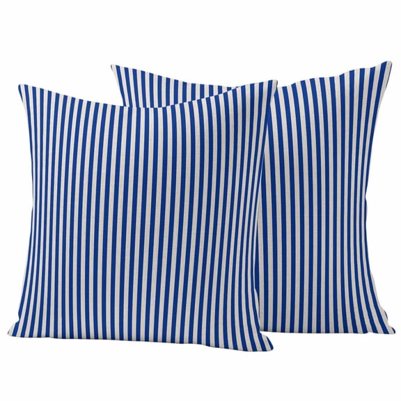 Dark Blue Striped Outdoor Waterproof Pillow Covers, Modern Beige Geometric Country Decorative Square Throw Pillowcase Sofa Cushion Sham for Patio/Couch/Chair, 18"x18" 2 Pack