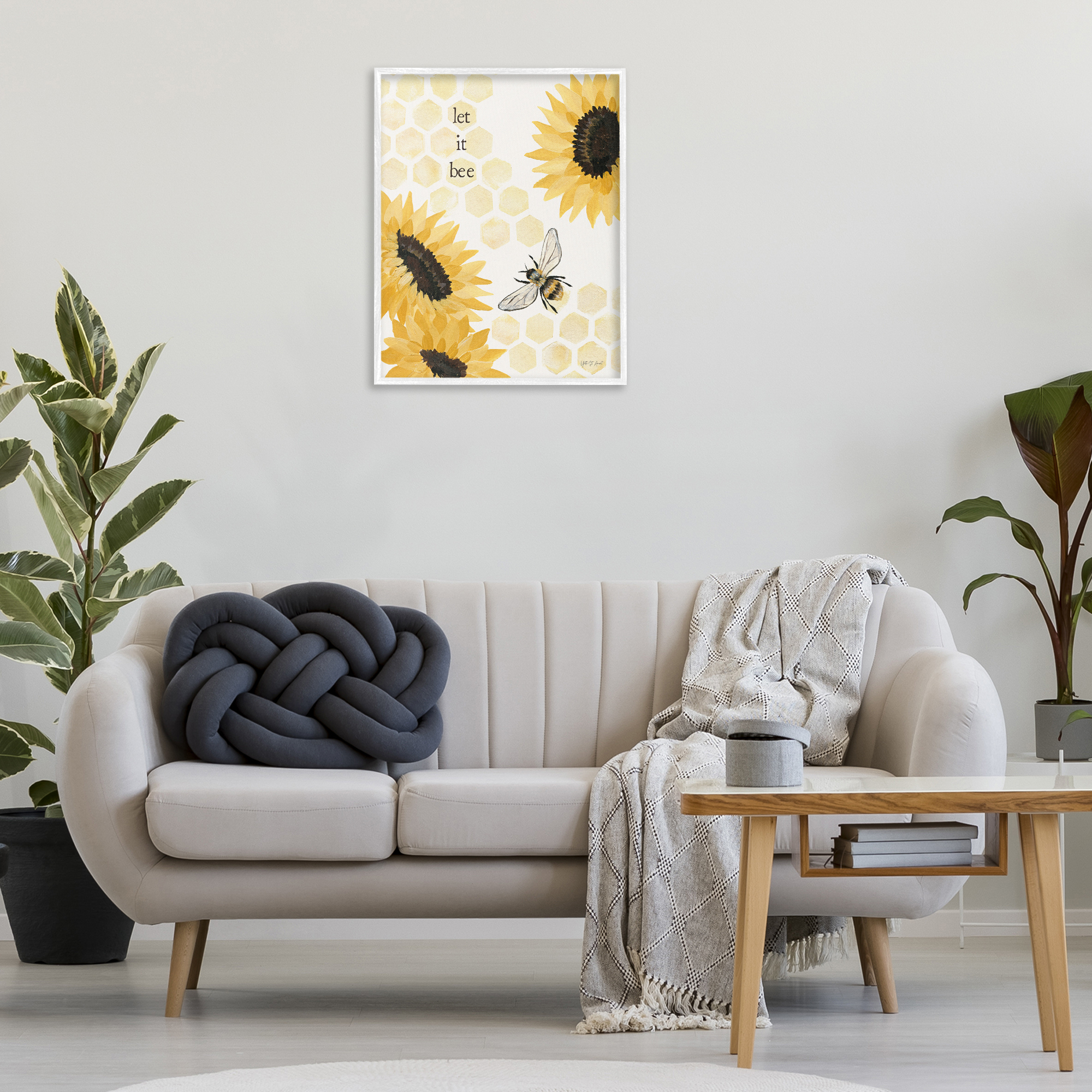 Stupell Industries Let It Bee Honeycomb Botanical & Floral Painting White Framed Art Print Wall Art, 24 x 30
