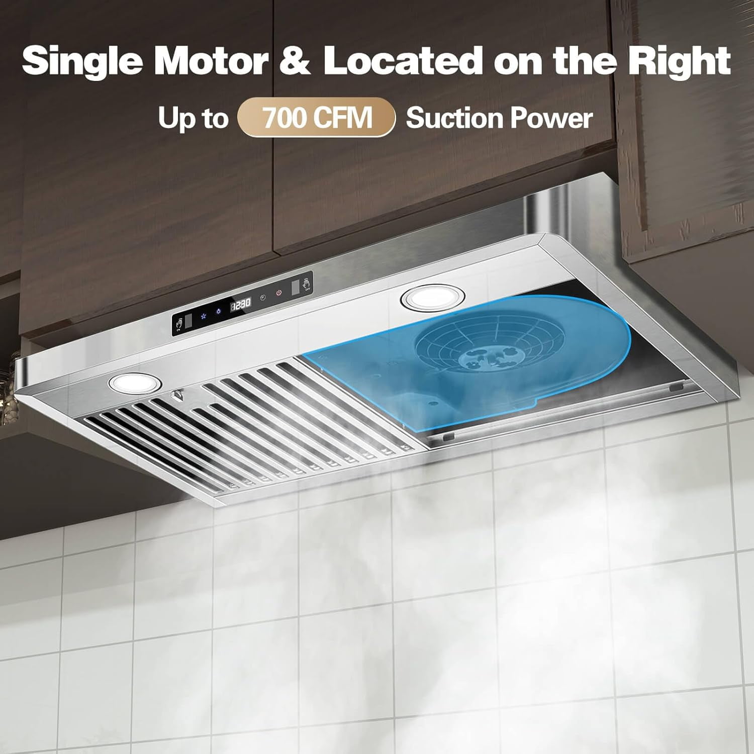 Under Cabinet Range Hood 30 inch Stainless Steel Ducted/Ductless Range Hood with Touch Gesture Remote Control 700CFM & 3-Speed Kitchen Stove Vent Hood Baffle Filters 3 Air Vents