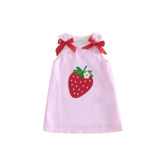 BemeyourBBs Toddler Baby Girl Summer Tank Dress Overalls 6 12 18 24 Months 2 3 4 Years Infant Baby Girl Strawberry Dress Embroidery Sleeveless Bow Decor Striped Casual Dress