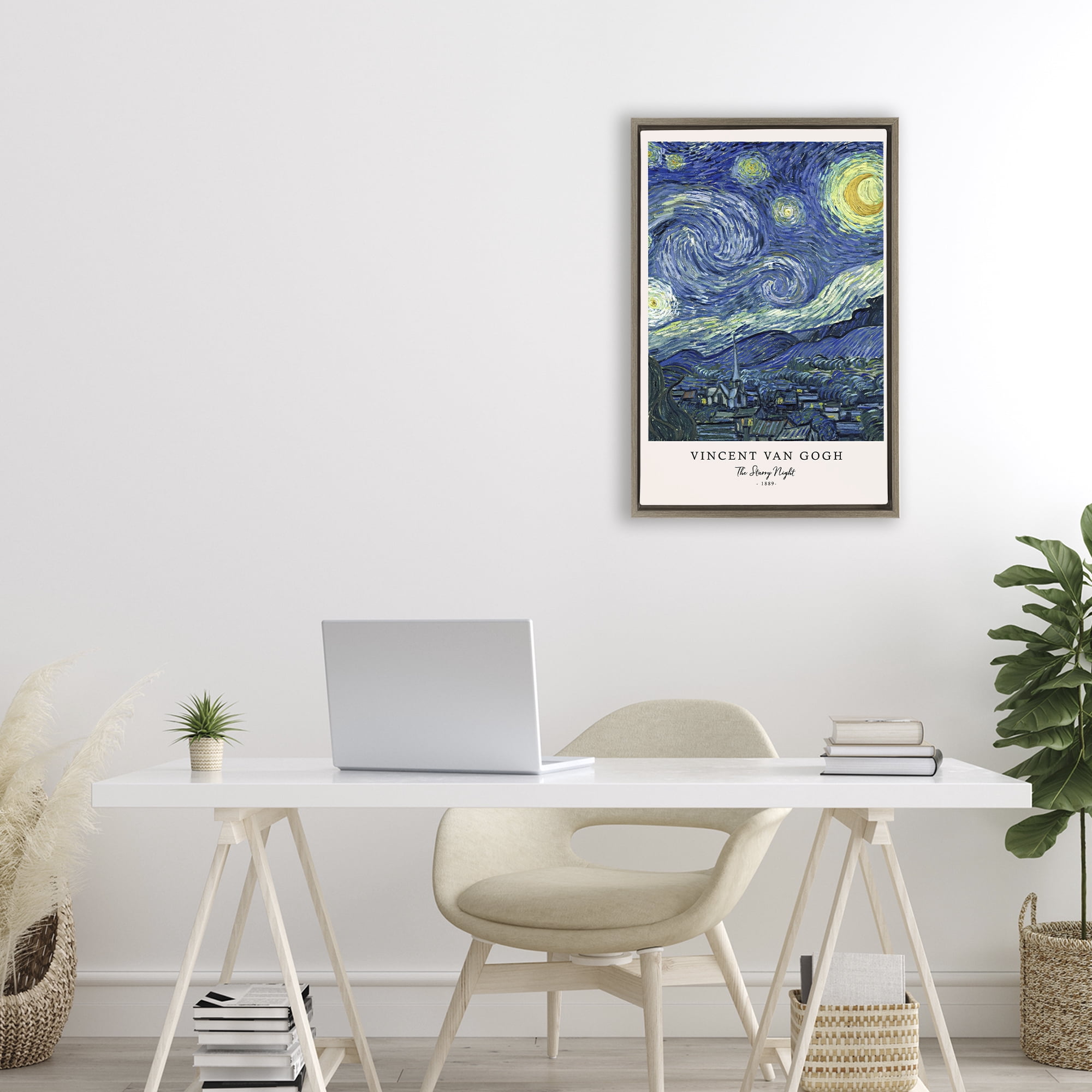 Stupell Industries Classic Starry Night Van Gogh Brown Framed Floater Canvas Wall Art, design by Vintage Hustle
