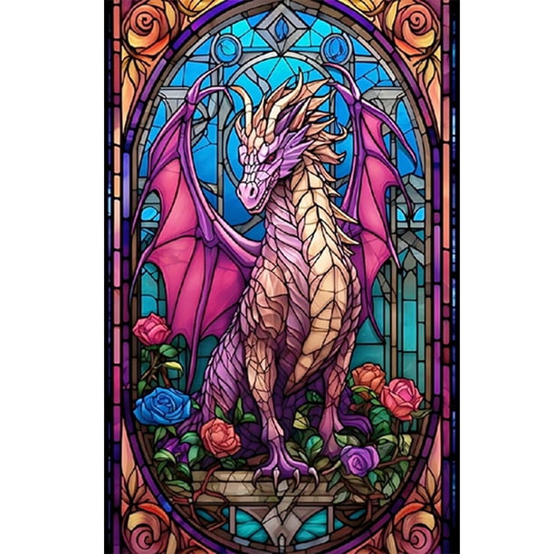 Kit 5D DIY Con Taladro Vitral Dragón Volador 40x60cm