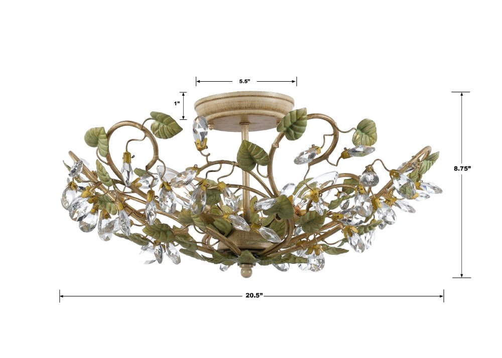 4840-CT Crystorama Lighting Josie Floral 3 Light Ceiling Mount In Classic Style - 20.5 Inches Wide By 8.75 Inches High